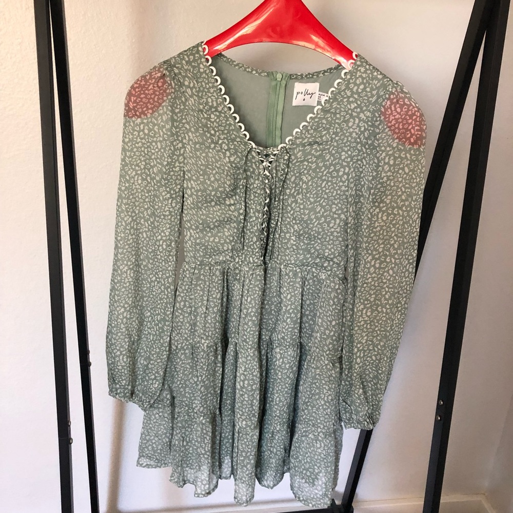 Princess Polly Long Sleeve Dress Jade Green Print